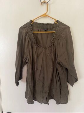 Express Olive Drawstring Peasant Top